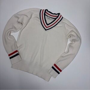Vineyard Vines White Sweater with Red and Blue Accents